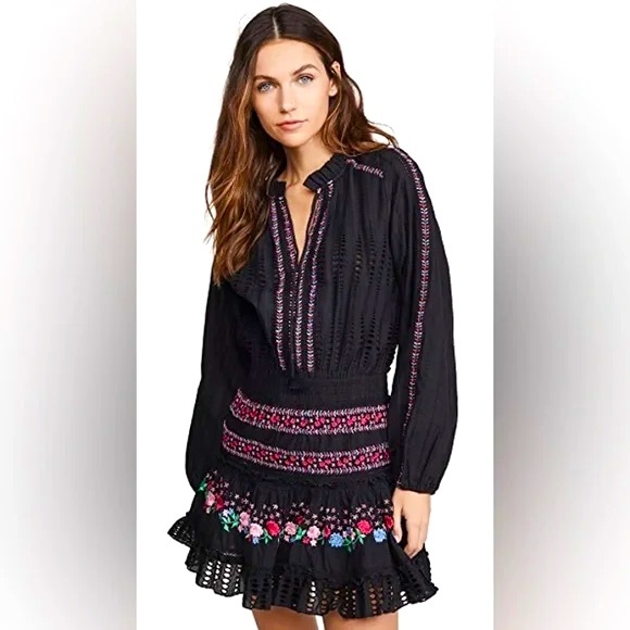 MISA Los Angeles Manuela mini cotton dress embroidered w long sleeves size‎ M - Picture 9 of 13